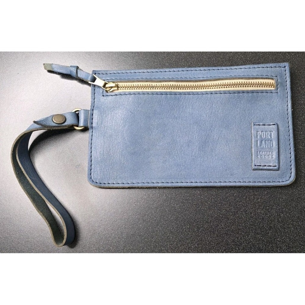 New Portland Leather Goods Full Grain Wristlet Adriana Pouch Wristlet Blue Gray